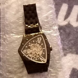 Men's Black and Silver Triangular Watch